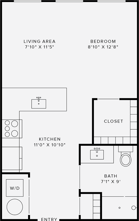 Floor plan for studio, 1 bath, 500 sqft
